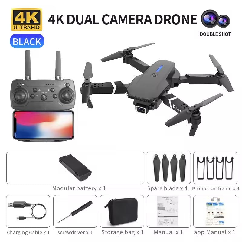 Drone E88 caméra grand angle HD 4k, WiFi fpv, maintien en hauteur, quadrotor RC pliable, hélicoptère, jouets pour enfants sans caméra
