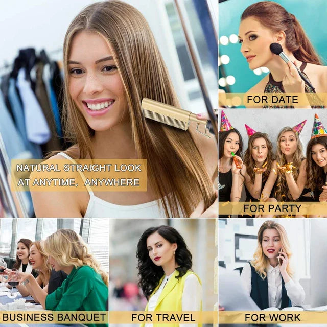 Brosse chauffante électrique pour lisser les cheveux, bigoudi Portable, brosse chauffante, Anti-brûlure, pour coiffer la barbe, pour Salon et maison