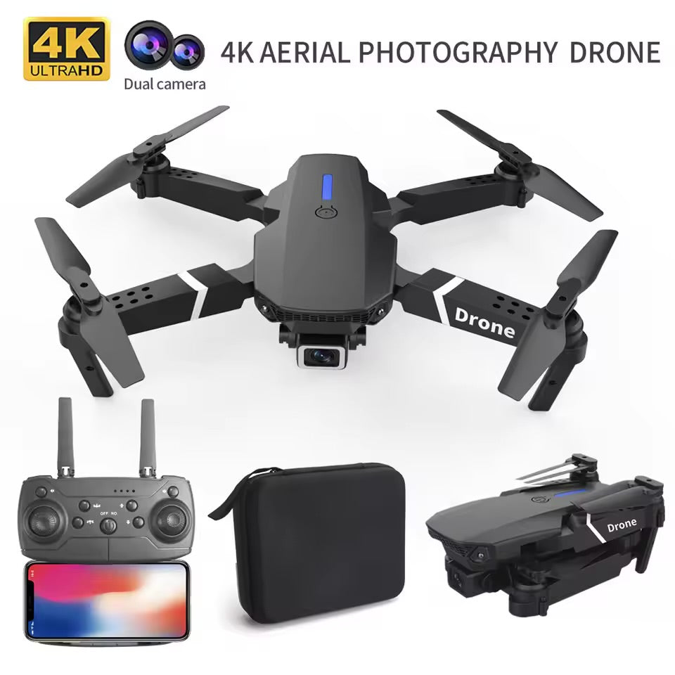 Drone E88 caméra grand angle HD 4k, WiFi fpv, maintien en hauteur, quadrotor RC pliable, hélicoptère, jouets pour enfants sans caméra