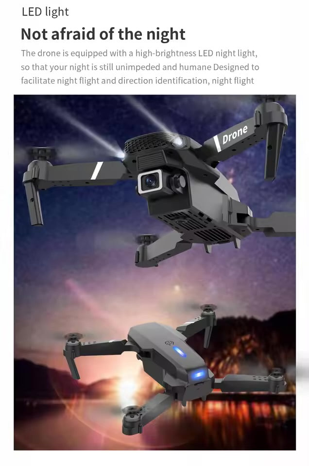 Drone E88 caméra grand angle HD 4k, WiFi fpv, maintien en hauteur, quadrotor RC pliable, hélicoptère, jouets pour enfants sans caméra