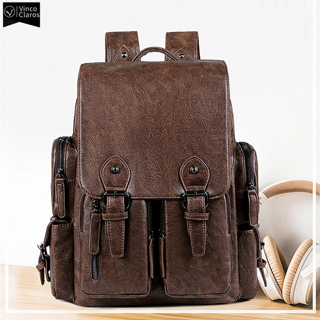 Sac à dos vintage en cuir souple pour hommes, sac à dos d'affaires de luxe, sacs à dos de voyage étanches pour hommes, sac à dos urbain pour ordinateur portable, 15.6