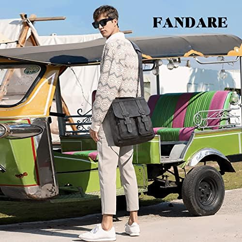 FANDARE Sacs bandoulière Homme Sacoche Homme Cuir Pochette Homme bandoulière Cartable Sac a Main pour Travail Voyag Business Université Ecole Multifonctionnel Sac d'épaule