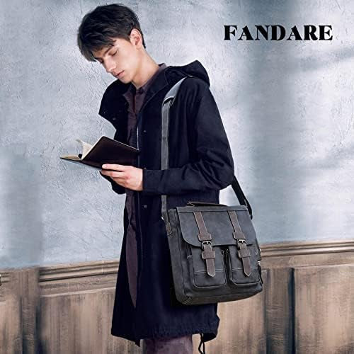 FANDARE Sacs bandoulière Homme Sacoche Homme Cuir Pochette Homme bandoulière Cartable Sac a Main pour Travail Voyag Business Université Ecole Multifonctionnel Sac d'épaule
