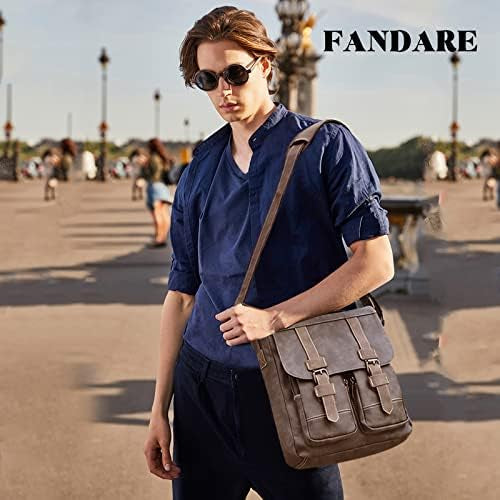 FANDARE Sacs bandoulière Homme Sacoche Homme Cuir Pochette Homme bandoulière Cartable Sac a Main pour Travail Voyag Business Université Ecole Multifonctionnel Sac d'épaule