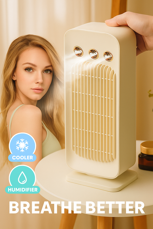 Ventilateur Rafraîchisseur Rotatif 2-en-1 – Fraîcheur et Humidité sur 120° !